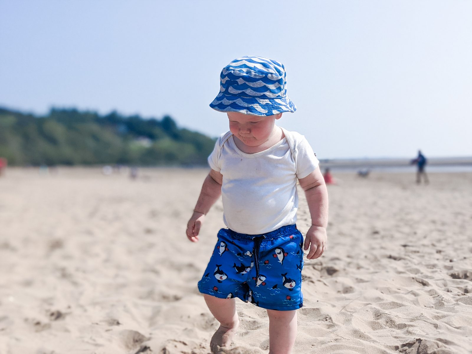 Felix walking over the sand at Sandyhills beach