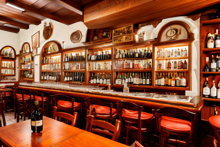 A traditional spanish tavern with various types of drinks like wine and beer on the counter