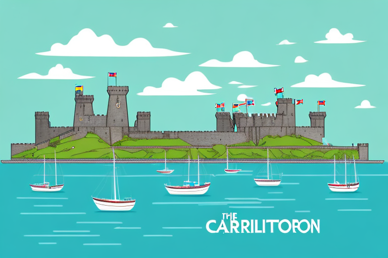 The iconic caernarfon castle with the picturesque harbor in the background