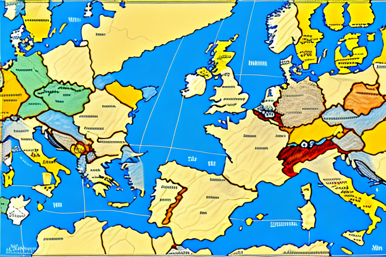 A map of europe highlighting the southern regions like spain