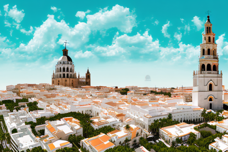 The cadiz skyline featuring famous landmarks like the cadiz cathedral and tavira tower