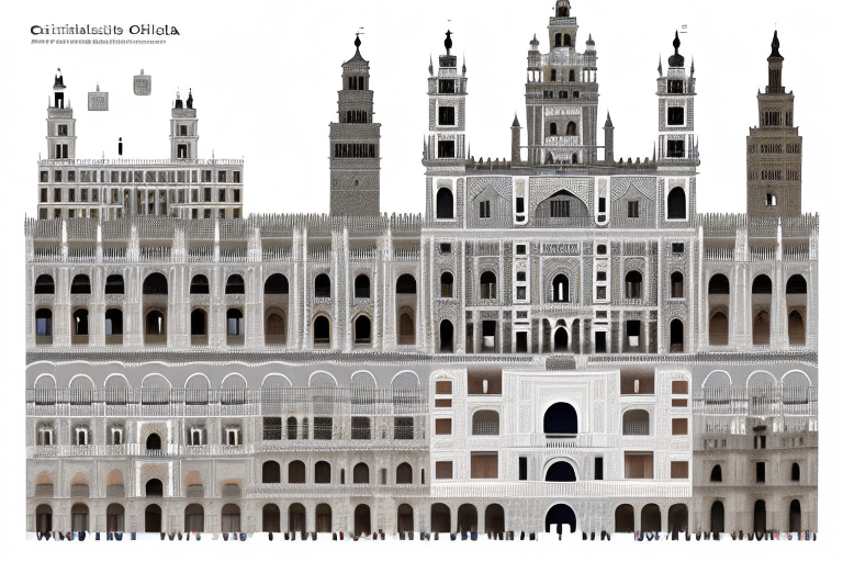 Various iconic landmarks of seville such as the cathedral