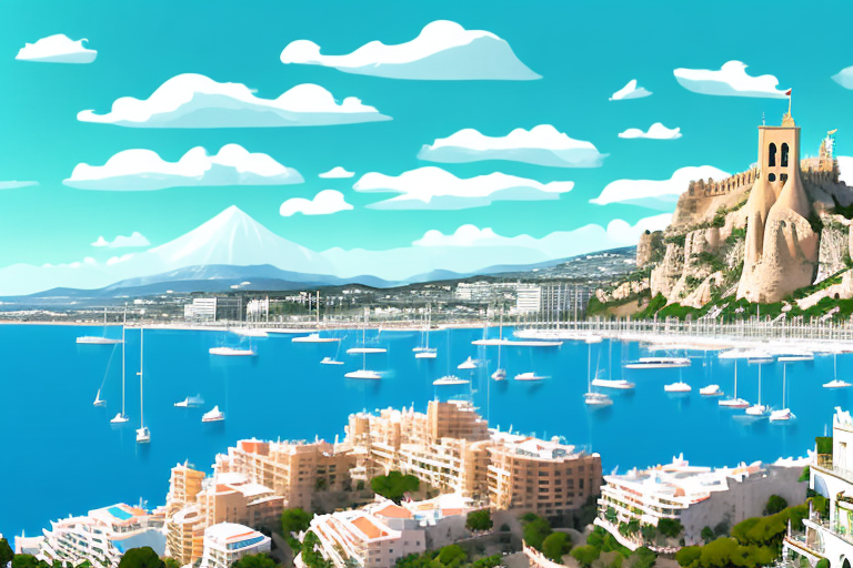 The alicante skyline featuring its iconic santa barbara castle on top of mount benacantil