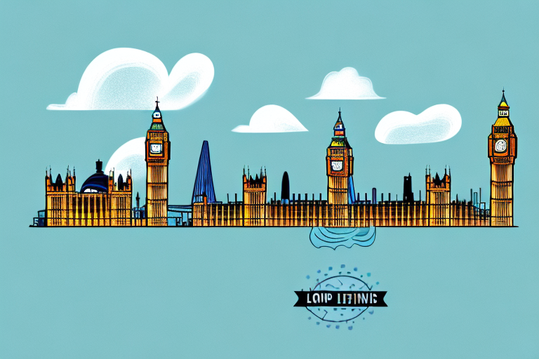 A flowing tap with clear water against the backdrop of iconic london landmarks like the london eye and big ben